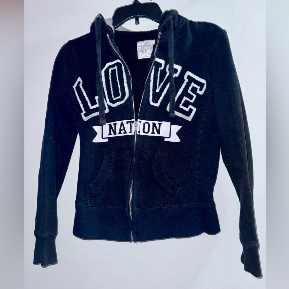 Reflex Black Zip-Up Hoodie with White LOVE NATION Graphic